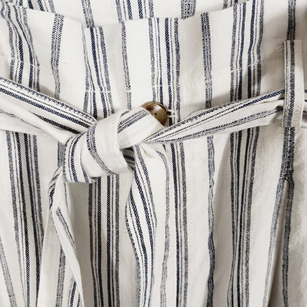 NWT Madewell, Size 14, White Navy Stripe Linen Blend Paper Bag  Crop Pants - Picture 5 of 16